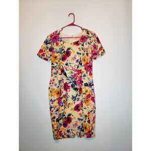 Vtg Maggy London Women 6 100% Silk Dress Bright Floral Career Spring Garden Chic